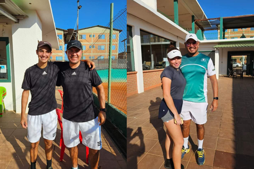 Los campeones Valentina Zamora y Salvador Rallin junto a sus entrenadores.
Foto gentileza Asociación de Tenis de Santa Cruz